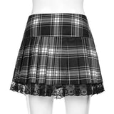Pink Plaid Y2K Pleated Mini Skirt with Lace Trim