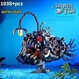 1038Pcs MOC Mechanical Lantern Fish Building Blocks for Children, In Stock, MOC Assembling Model Bricks  Toys,Kid Christmas Gift
