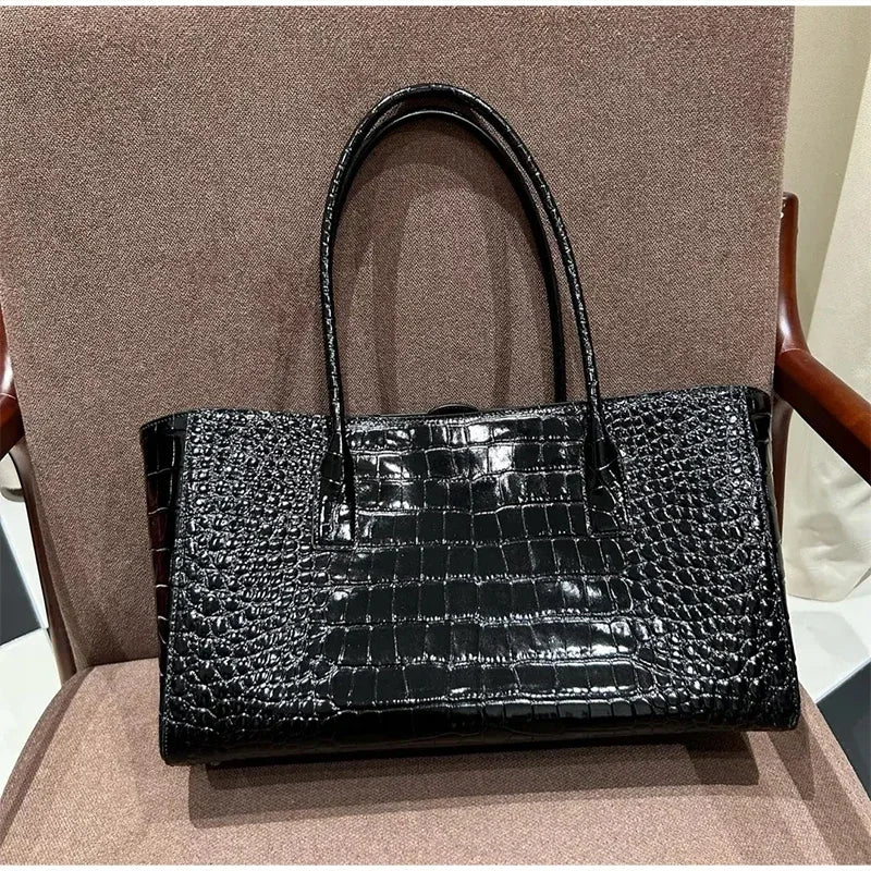Crocodile Grain Embossed Top Handle Handbag,Luxury Tote Bag,Commute Work Chic Everyday Women Underarm Shoulder Bag,Black,Green
