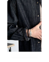 Men's American Vintage Washed Raw Denim Work Shirt Loose Fit Casual Trendy Overshirt Coat Premium Lyocell Spring Fall Streetwear