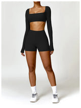 2-Piece Women's High-Waist Yoga Set – Seamless Long Sleeve Workout Suit