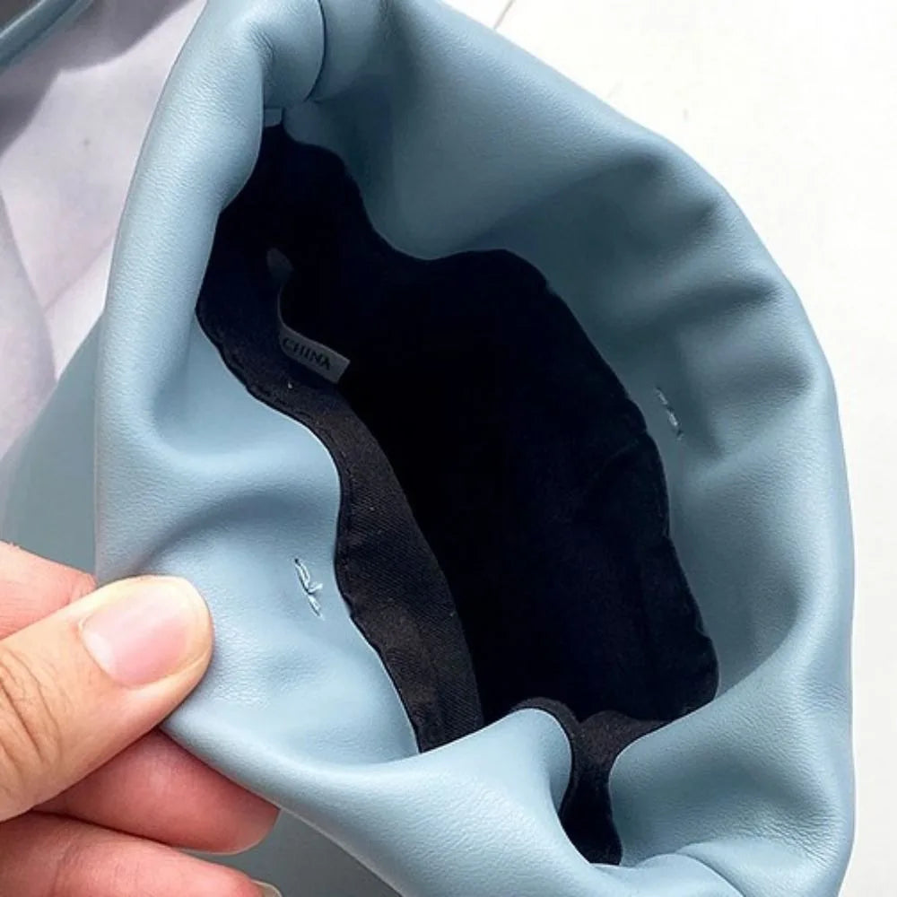 Portable Pu Leather Women Handbags Solid Flap Large Capacity Crossbody Bags Candy Color Mini Bucket Bag