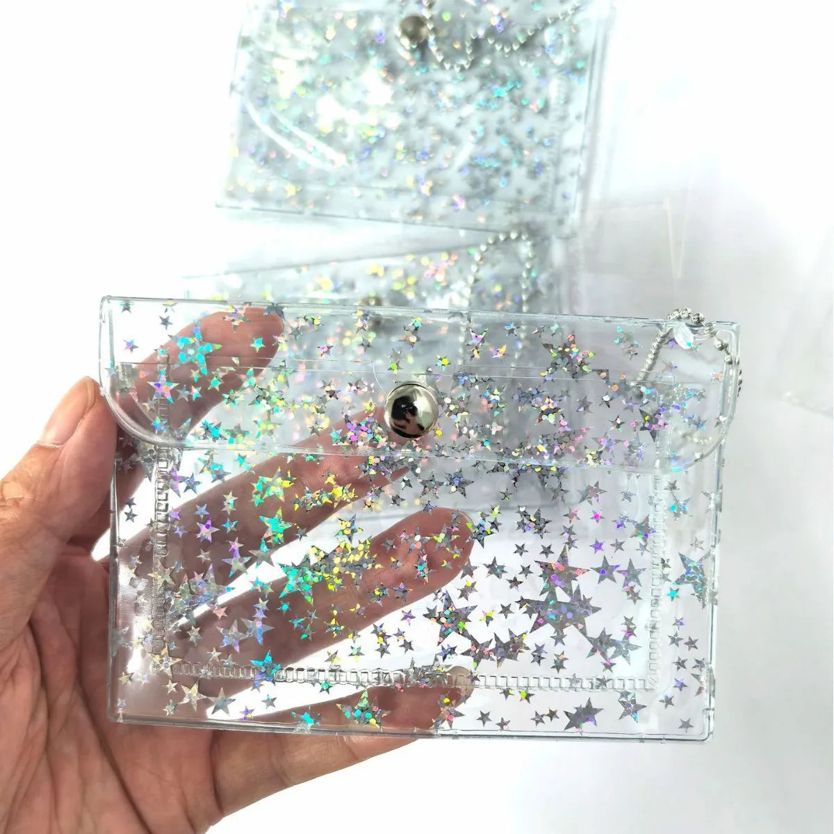Transparent Laser Star Card Bag Mini Cute Wallet for Women Credit Card Holder Purse