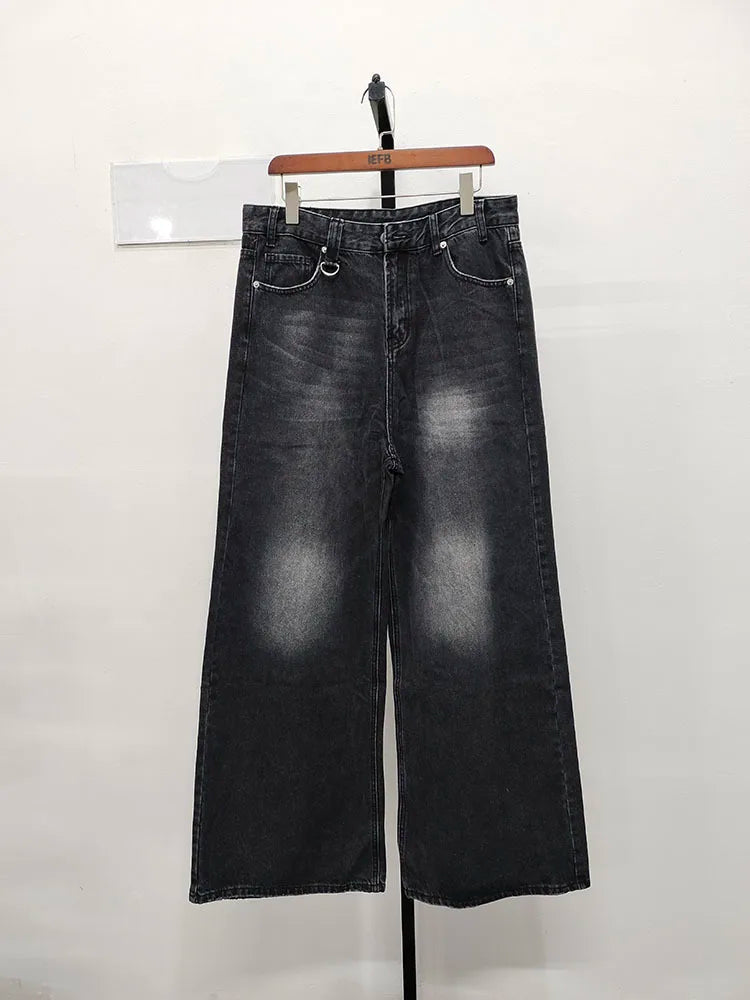 Retro Washed Wide-Leg Denim Trousers
