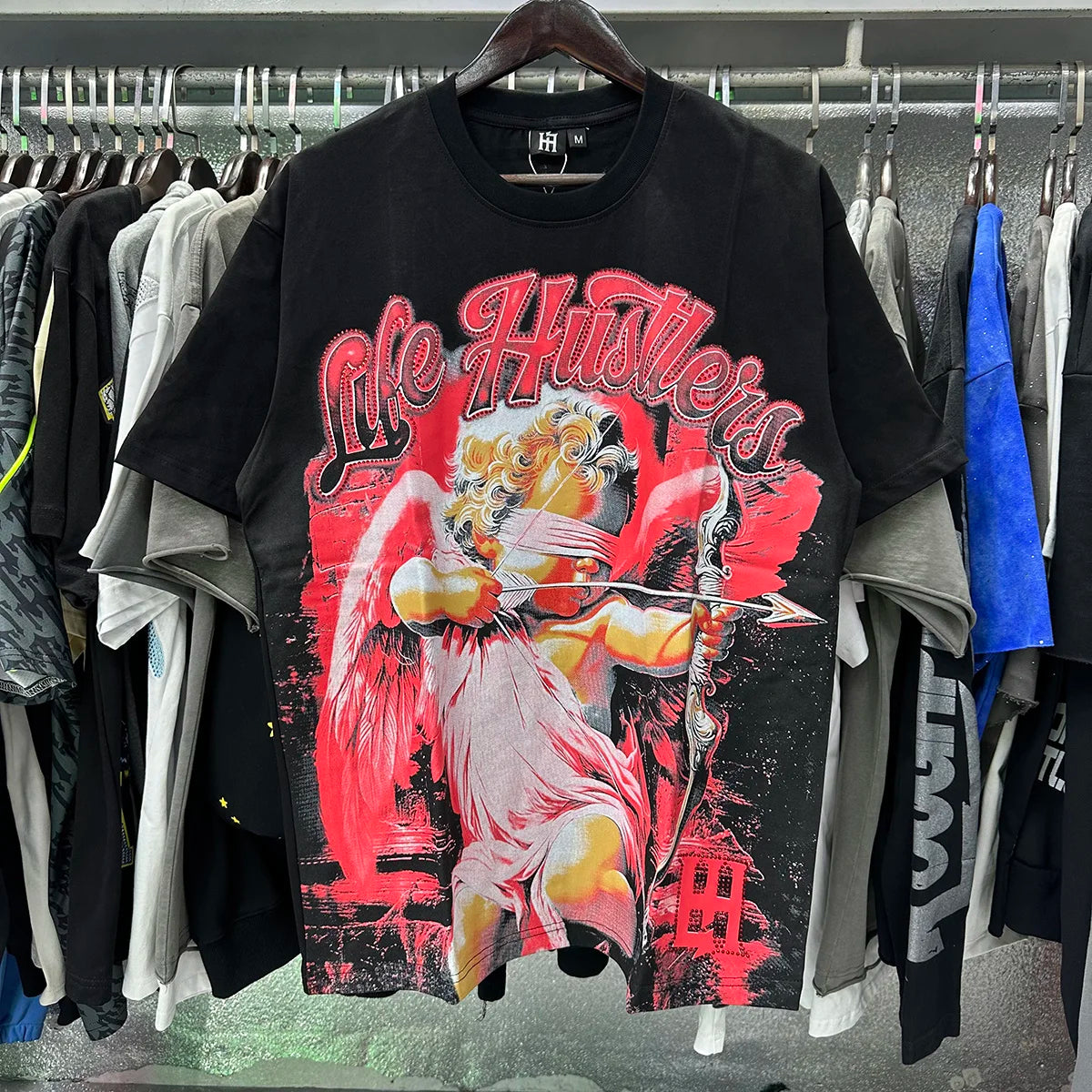 Oversized Rhinestone Cotton Crew Neck T-Shirt
