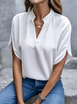 V Neck Short Sleeve Loose Blouse Women Casual Solid Color Top Office Lady Elegant Summer Shirt Plus Size Pullover Tops