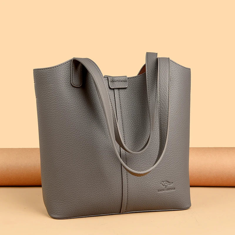 Genuine Brand High End Soft Pu Leather Shoulder Bag For Women Casual Tote Bag Female Purse Simple Design Handbag Commuting Sac
