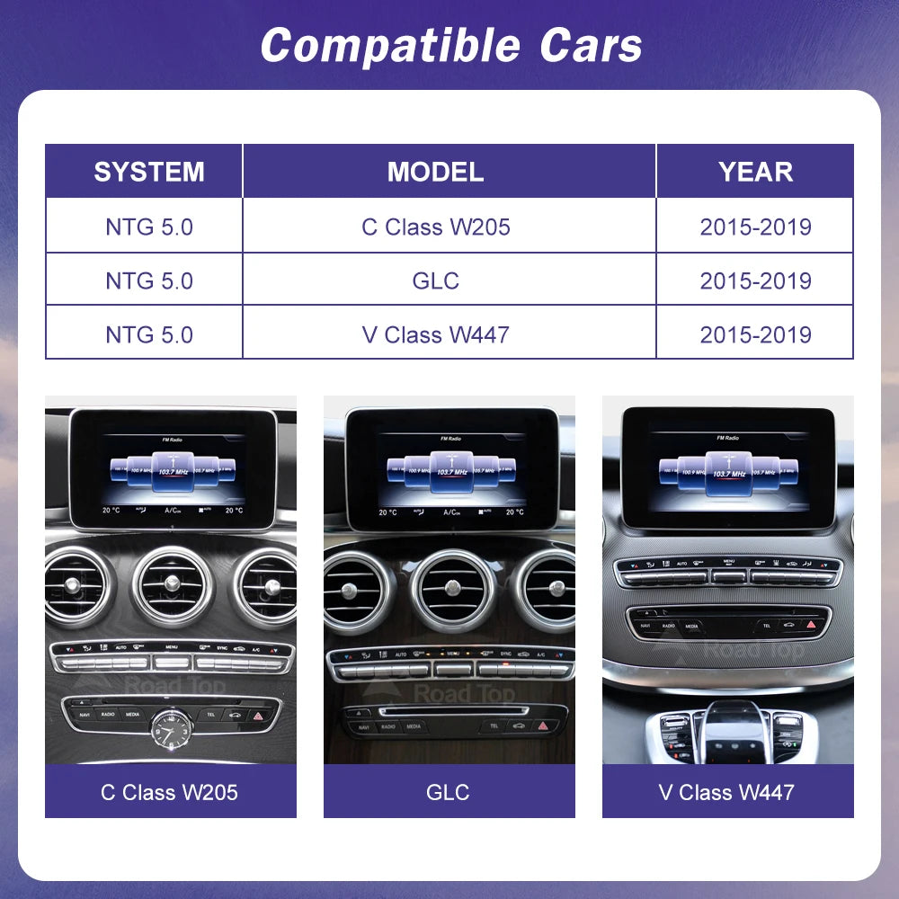 Linux CarPlay Screen for Mercedes-Benz W205 GLC V-Class | Wireless Android Auto
