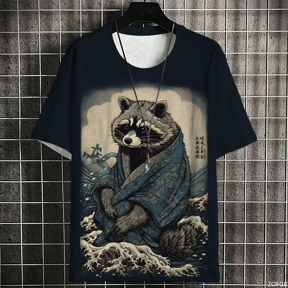 Japanese Samurai Cat Men's Anime T-Shirt – Summer 3D Print Tee