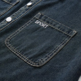 Heavy duty washed denim jacket for men vintage blue lapel long sleeved shirt style jacket casual and loose outer wear