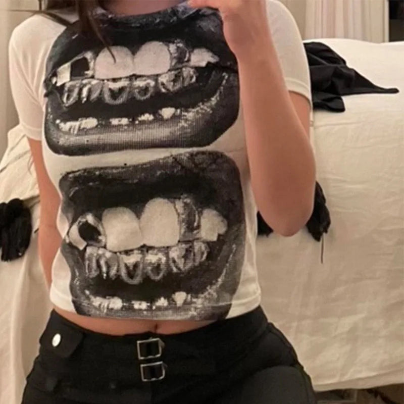 Y2K Punk Gothic Short Sleeve Tee for Women