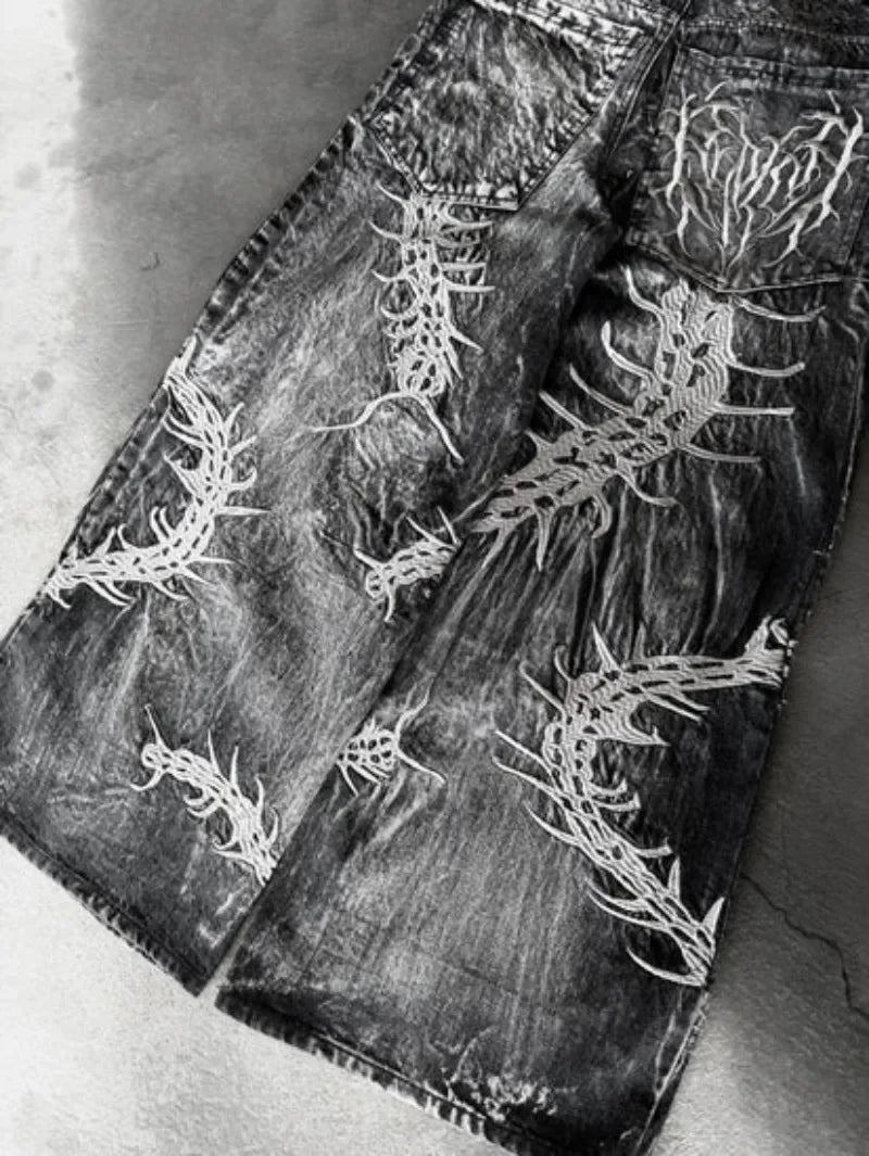 Y2K Retro Centipede Embroidered Oversized Wide-Leg Gothic Jeans
