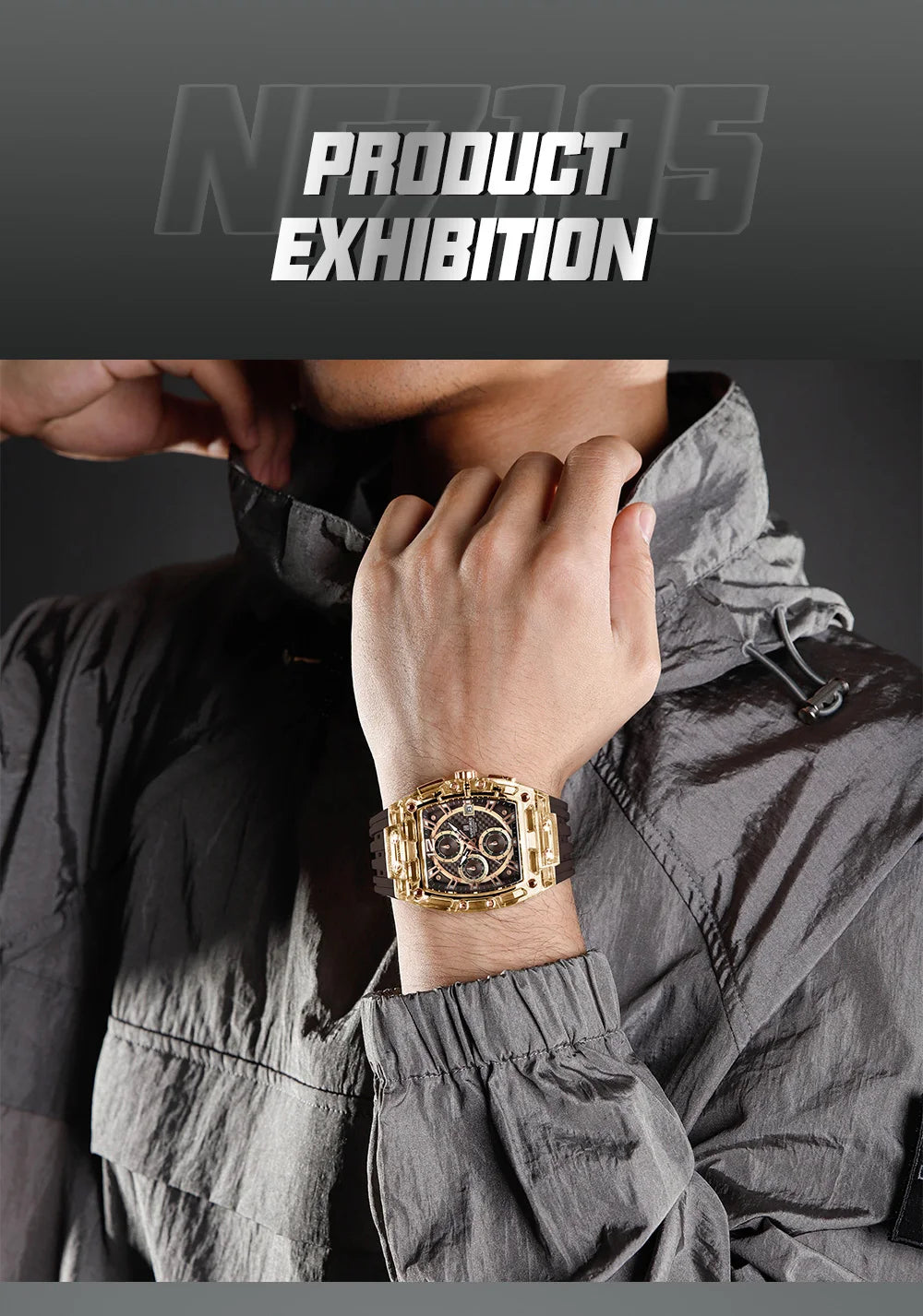 Men's Sport Chronograph – Waterproof Silicone Strap Tonneau Watch
