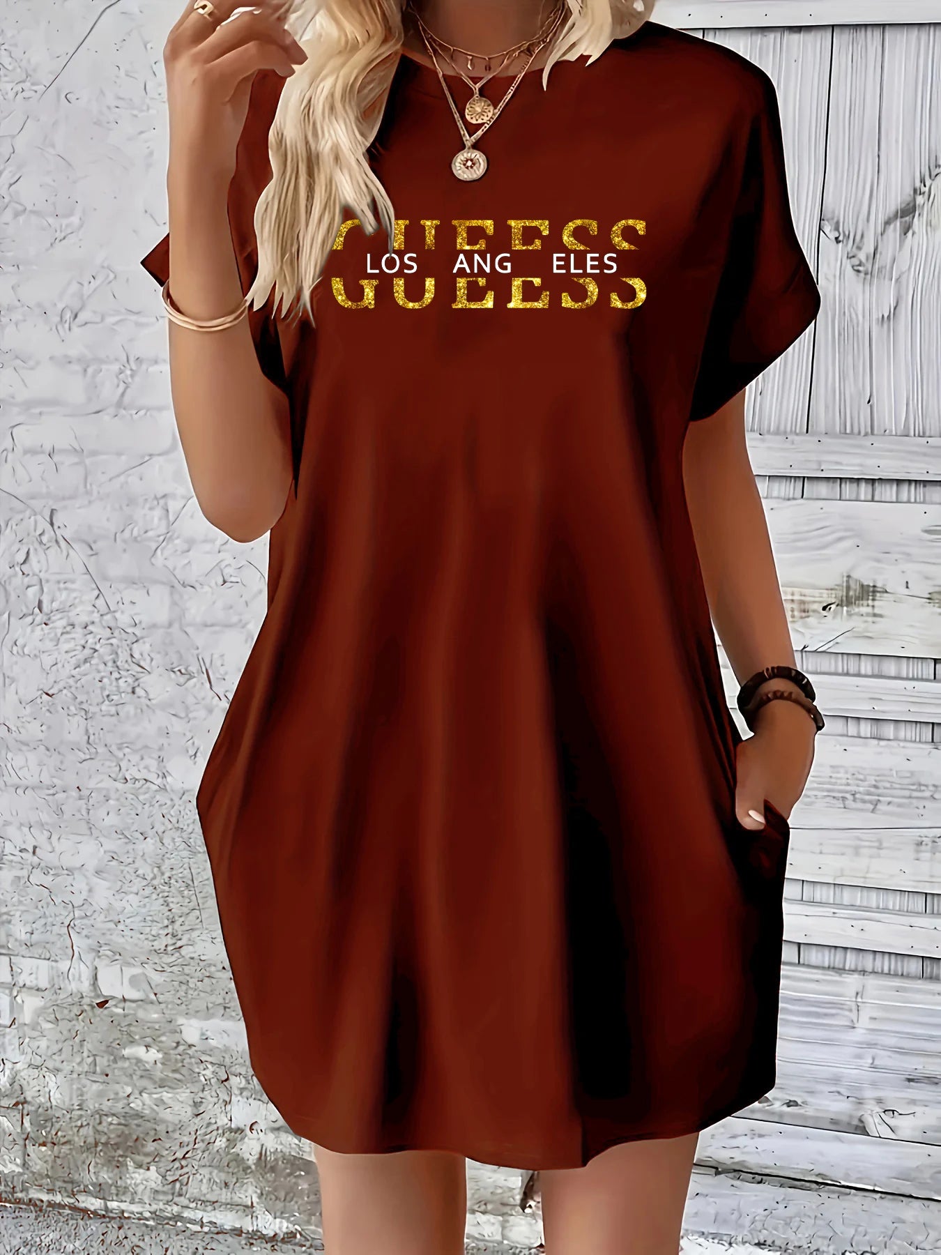 Los Angeles Letter Print Pocket Dress