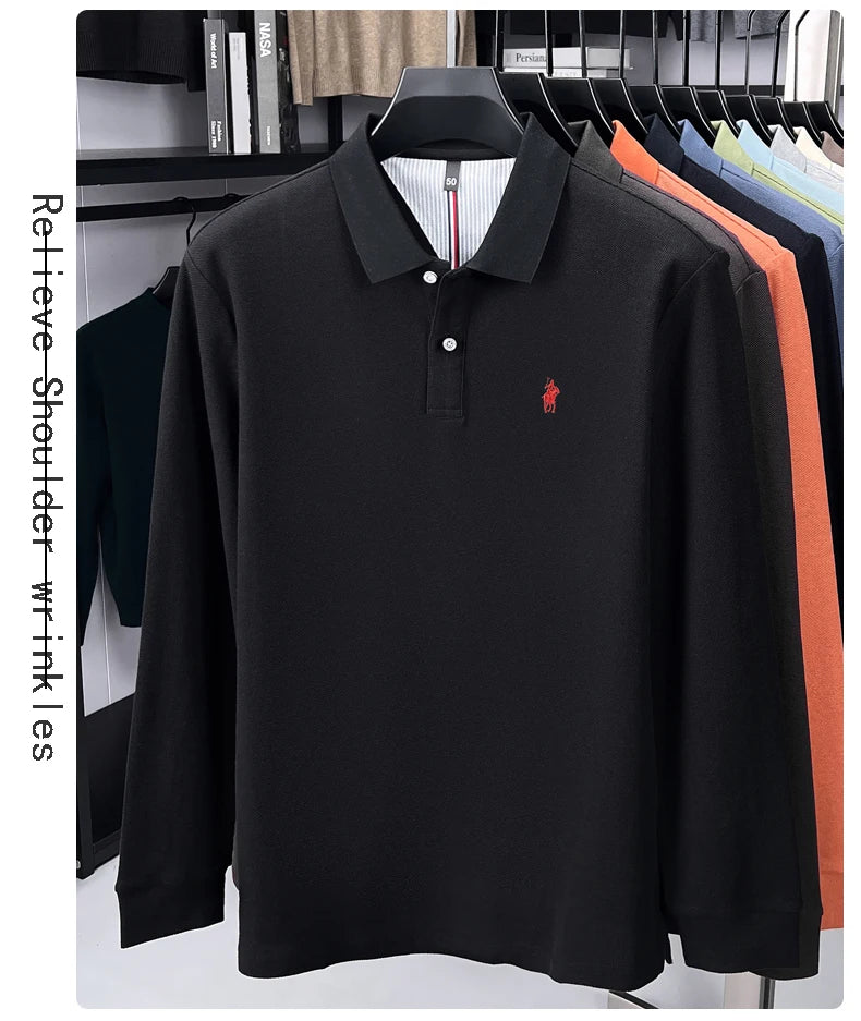 Premium Cotton Embroidered Long Sleeve Polo Shirt