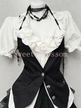 Harajuku Gothic Retro Chic Outfit Women Bubble Sleeve Shirt + Slim Vest + Short Cake Skirt New Vintage Fashion 3 Piece Suit 2025