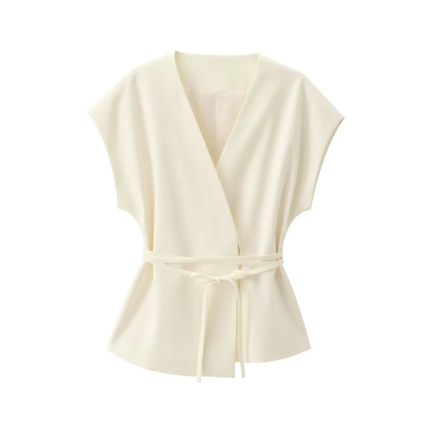 2-Piece Sleeveless V-Neck Trouser Set with Belt – Summer Commuter Wide Leg Suit