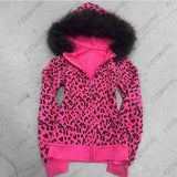 Pink leopard print hooded zipper long-sleeve sweatshirt for spring and autumn comfortable slim fit fashionable street wear 2000s
