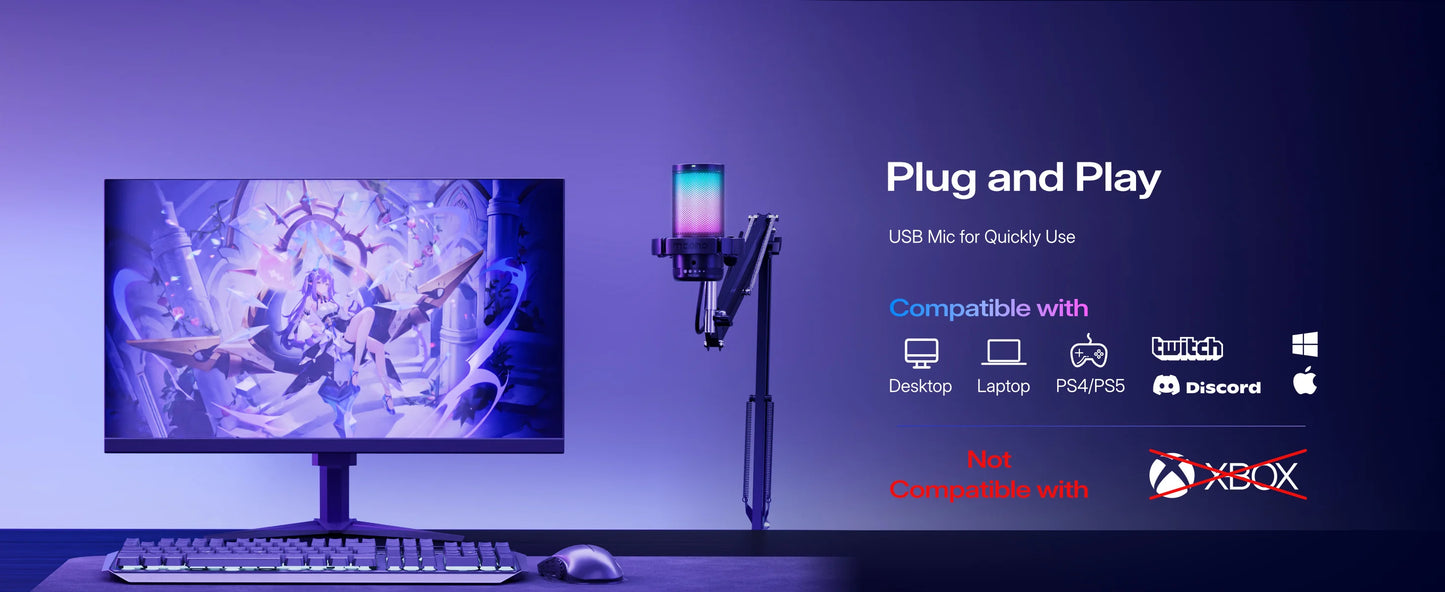 MAONO DGM20S USB Gaming Microphone with RGB & Boom Arm