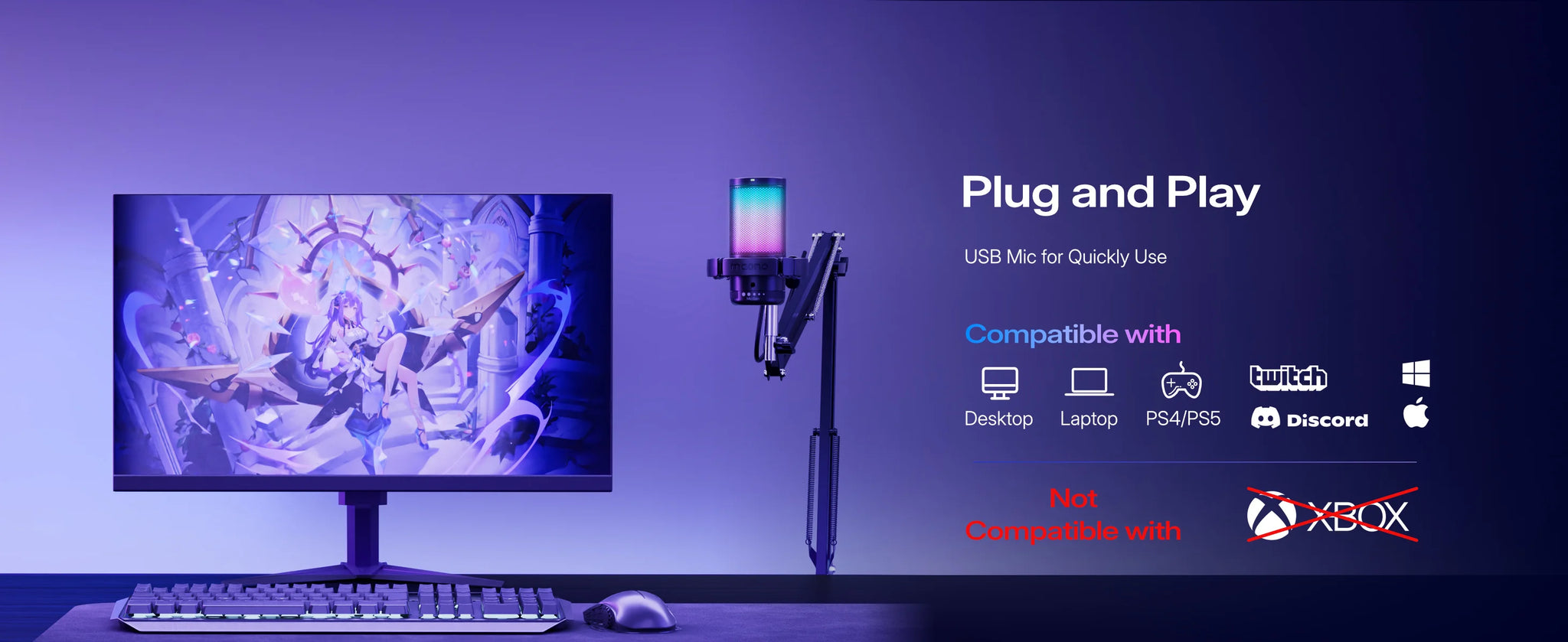 MAONO DGM20S USB Gaming Microphone with RGB & Boom Arm
