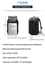 Vacuum Compression Travel Backpack – 17" Laptop & Adventure Ready