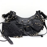  ﻿ 2026 New Women's Fashion Shoulder Bag European Vintage Style Cropped Studded Motorcycle Bag Soft Material Crossbody Design