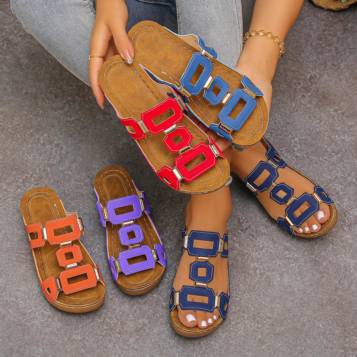 Women's Wide-Fit Roman Sandals — Open Toe Wedge Beach Shoes
