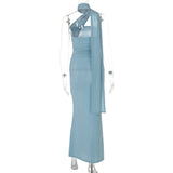 Elegant Halter Ruched Backless Maxi Dress