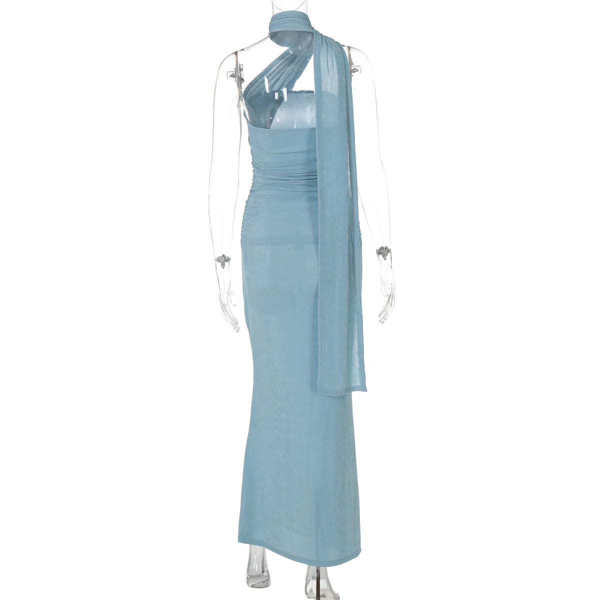 Elegant Halter Ruched Backless Maxi Dress