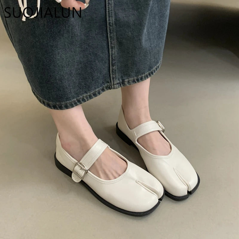 SUOJIALUN Women's Split-Toe Mary Jane Flats