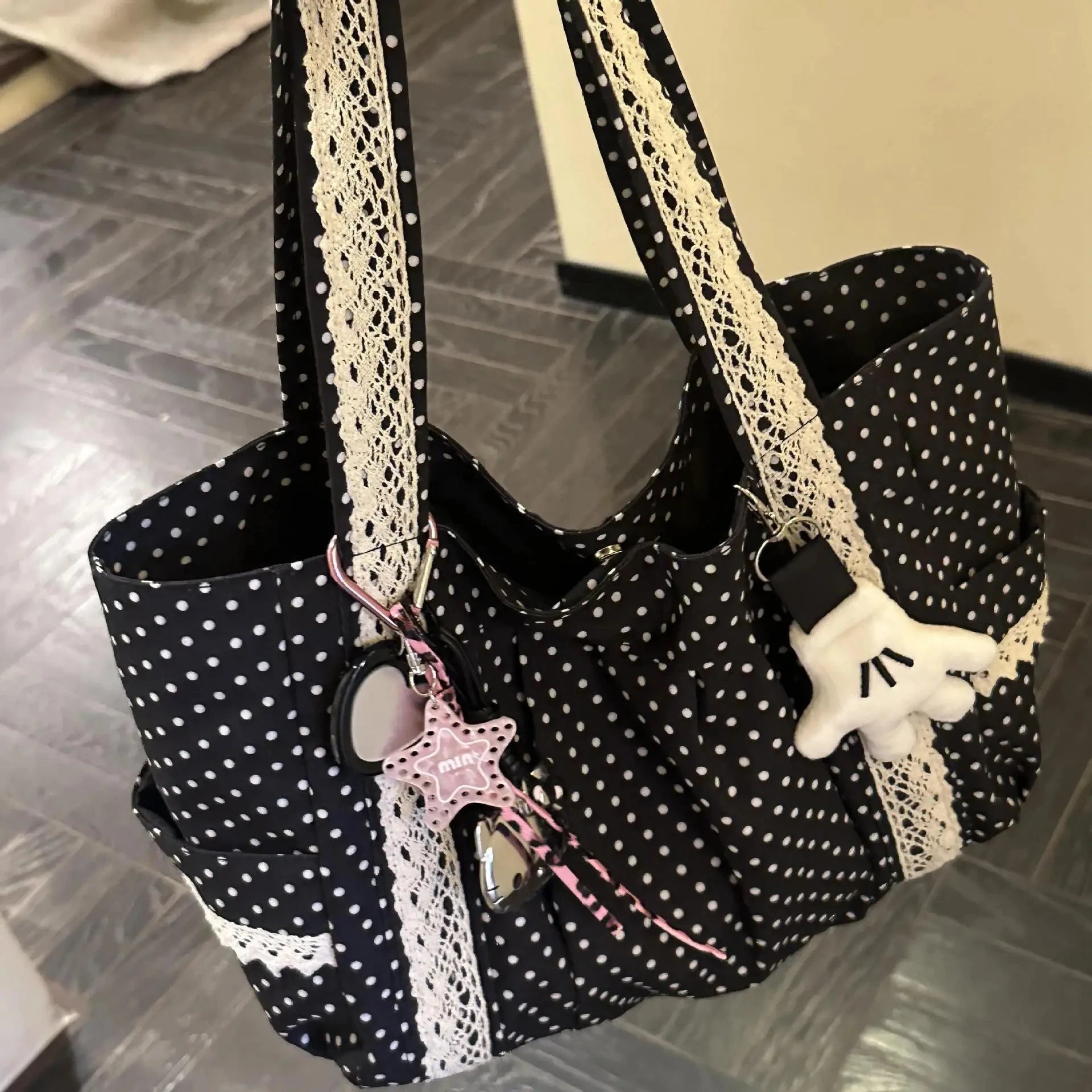 Vintage Canvas Lace Shoulder Bag – Elegant Tote