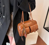 Women’s Coffee Brown Multi-Pocket Shoulder Bag | Vintage PU Leather Crossbody