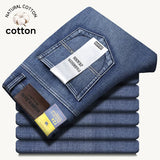 OUSSYU Brand Classic Retro Blue Men's Jeans Denim Pants Work Streetwear Straight Stretch Business Autumn Winter Cotton Trousers