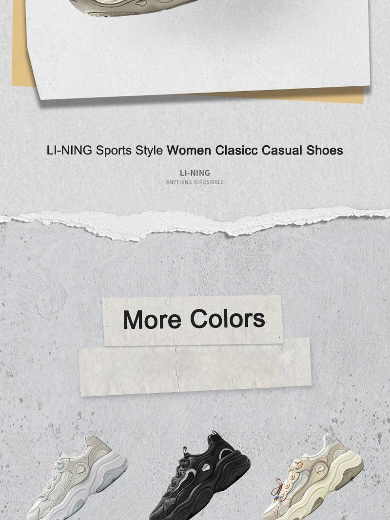 Li-Ning Women's MIA Lifestyle Shoes Wearable Reflective Retro Thick Heel Sports Shoes LiNing Classic Casual Sneakers AGCV276