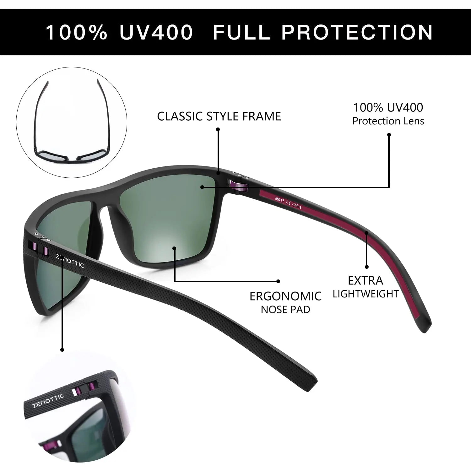 Zenottic Men's Polarized Sunglasses – UV400 TR90 Frame