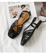 Women's Narrow Band Roman Flat Sandals — Buckle Strap Gladiator Beach Shoes