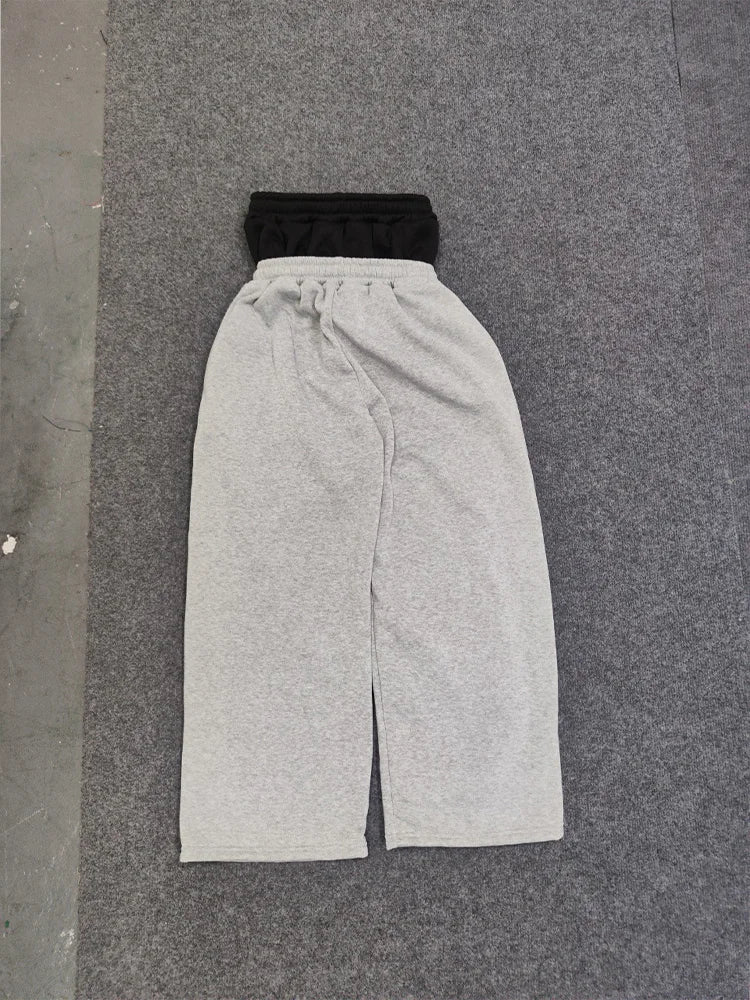 Embroidered Streetwear Pants | Unisex Double-Waist Graphic Bottoms