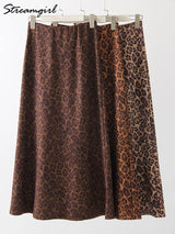 Leopard Print Suede Maxi Skirt – Women's Autumn Winter