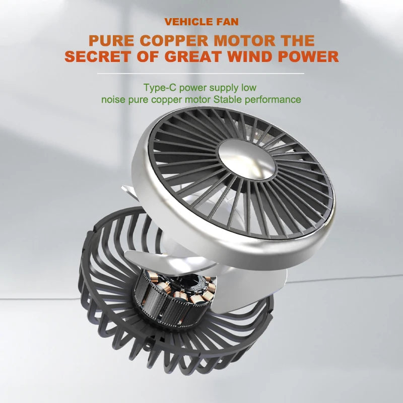 SEAMETAL Dual-Head USB Car Fan | 3-Speed 360° Cooling