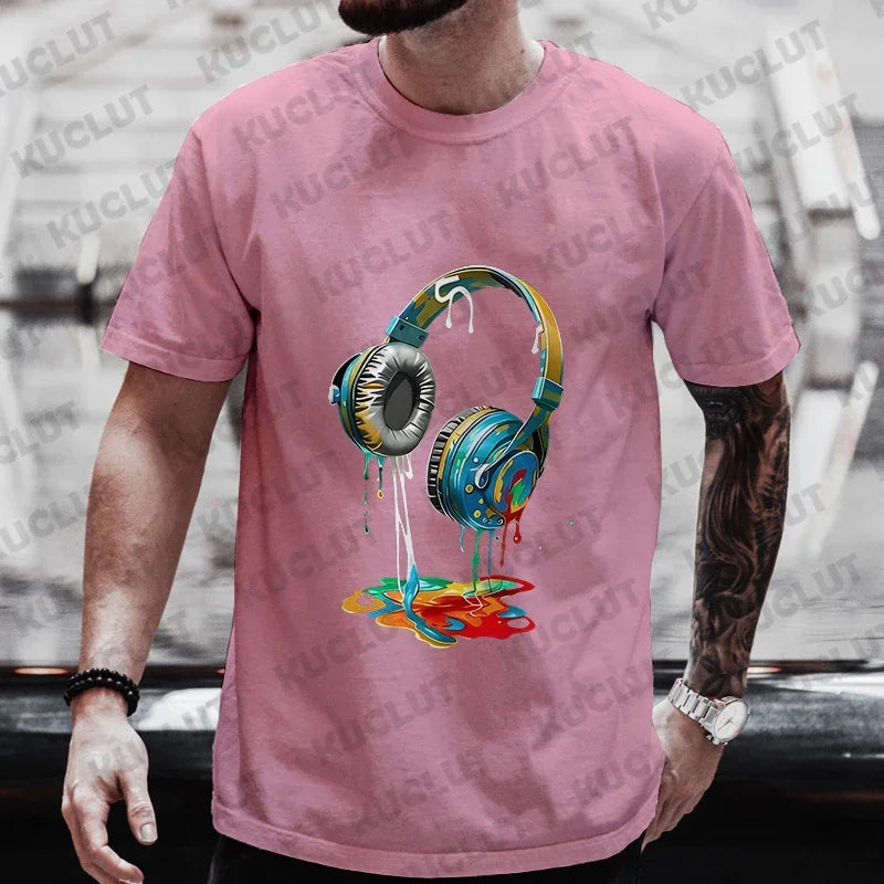 Men’s Hip Hop Melting Headset Graphic Oversized Tee