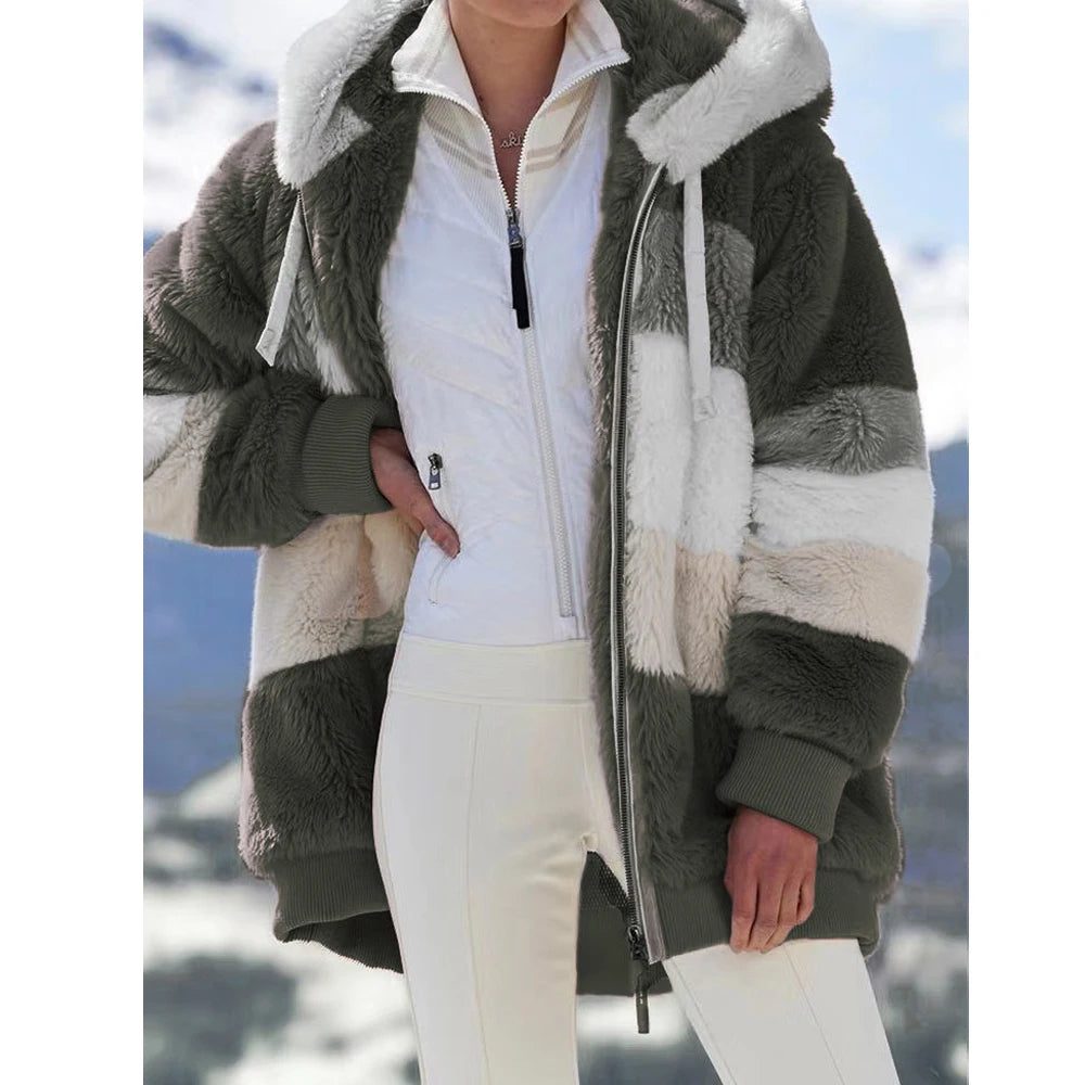 Hooded Plaid Spliced Winter Coat