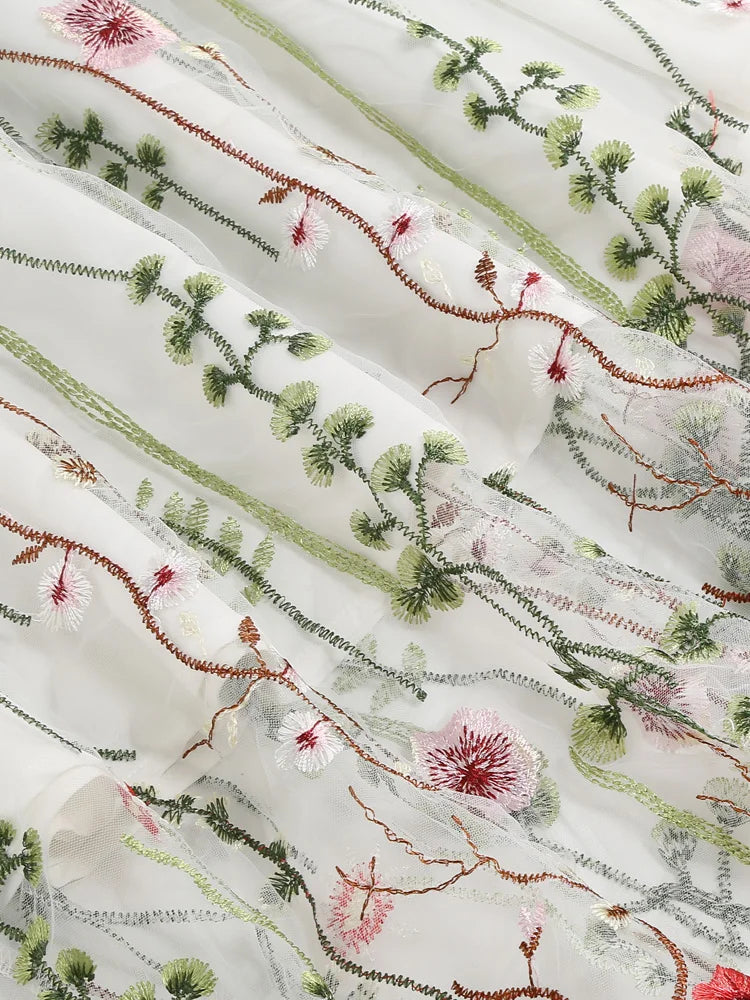 Tonval Floral Embroidered Mesh Midi Skirt – Elegant & Vintage