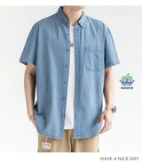 Men's Denim Shirt Long Sleeve Casual Outerwear Youth 2026 Fashion Streetwear Light Blue Button Up Top with Pockets Jeans Shirt