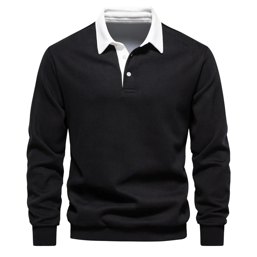 Men’s Cotton-Blend Polo Collar Sweatshirt