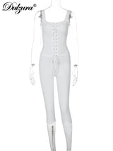 Dulzura Women’S Ribbed Sexy Casual 2 Piece Shorts Set Sleeveless Lace Up Crop Corset And Shorts Matching Set Party Clubwear