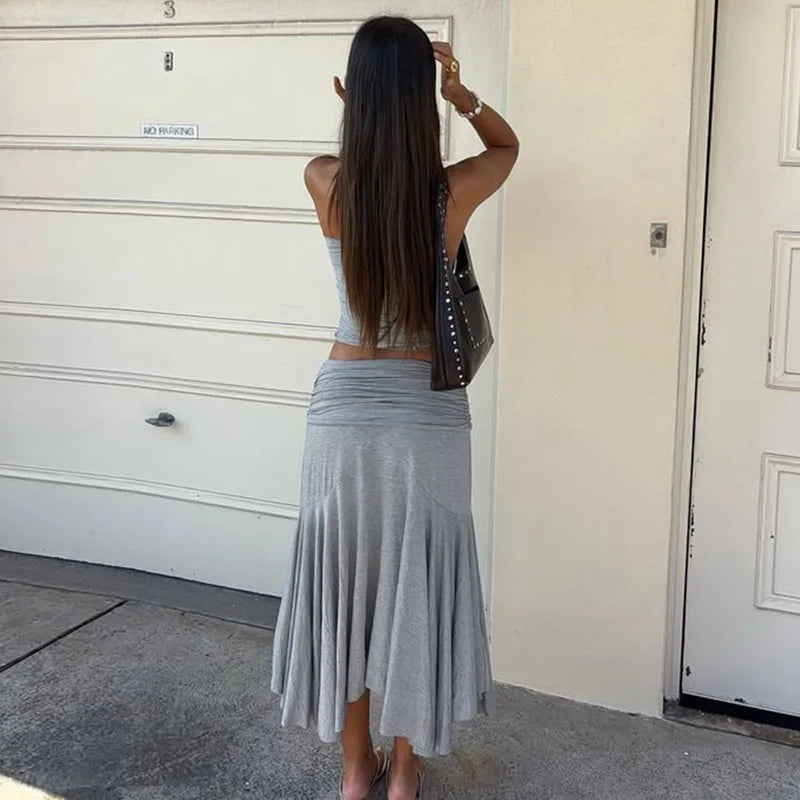 Tossy Fashion Pleated 2 Piece-Set Long Skirt For Women Off-Shoulder Cropped Pullover Top And Slim Long Skirt Sets Female Outfits