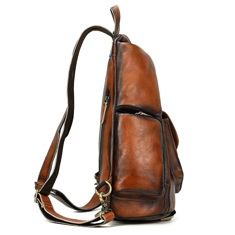 Single Shoulder Bagpack Genuine Leather Chest Bag Outdoor Riding Bag Chest Packs For Biker Men Male Sling Bags Cow Leather