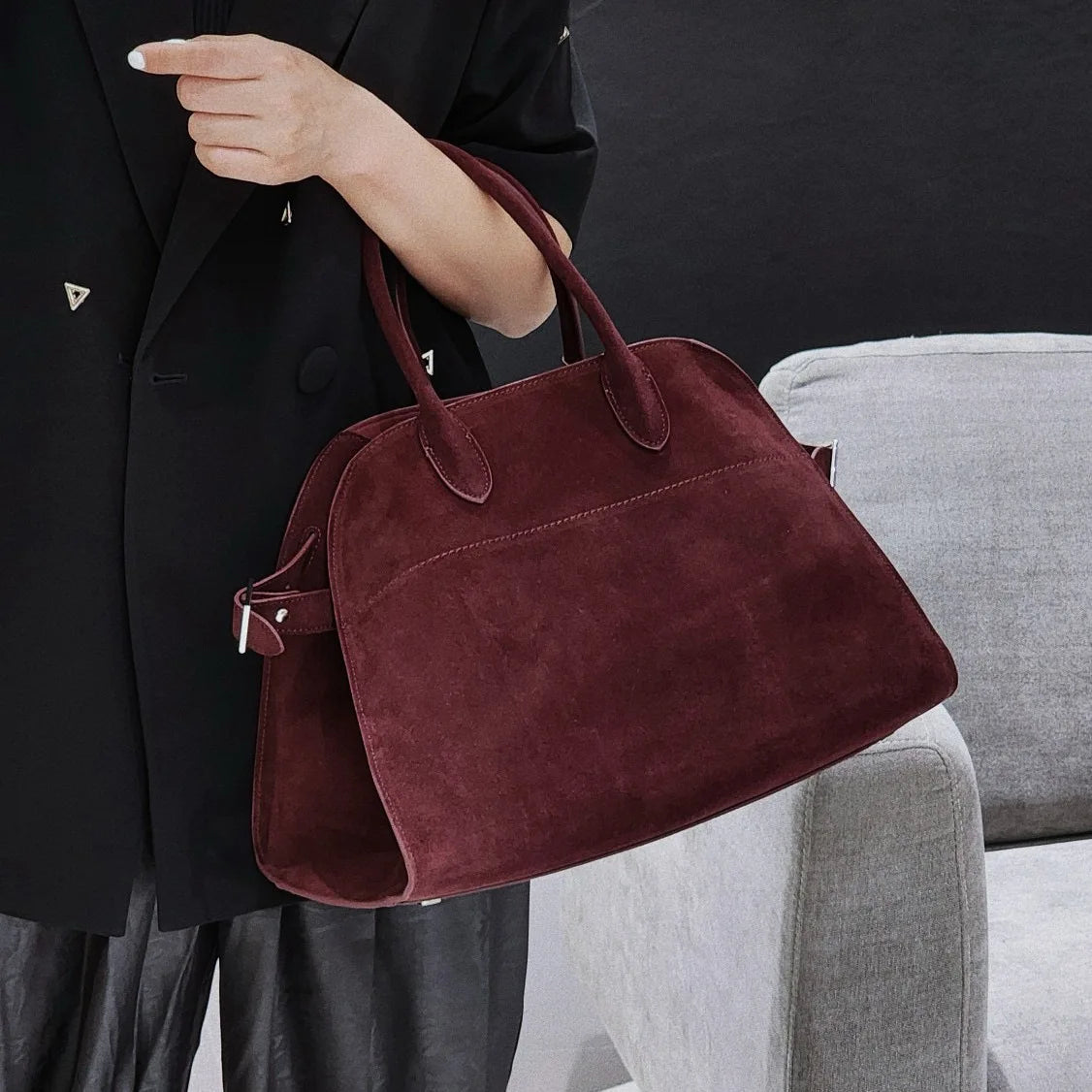 High Quality Autumn Winter New Matte Suede Tote Bag Large Capacity Commuter Casual Portable Shoulder Genuine Leather Women's Bag