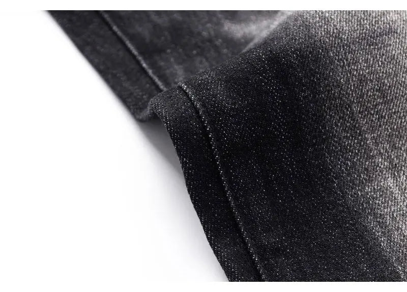 Men's Slim-Fit Distressed Black Grey Denim Jeans