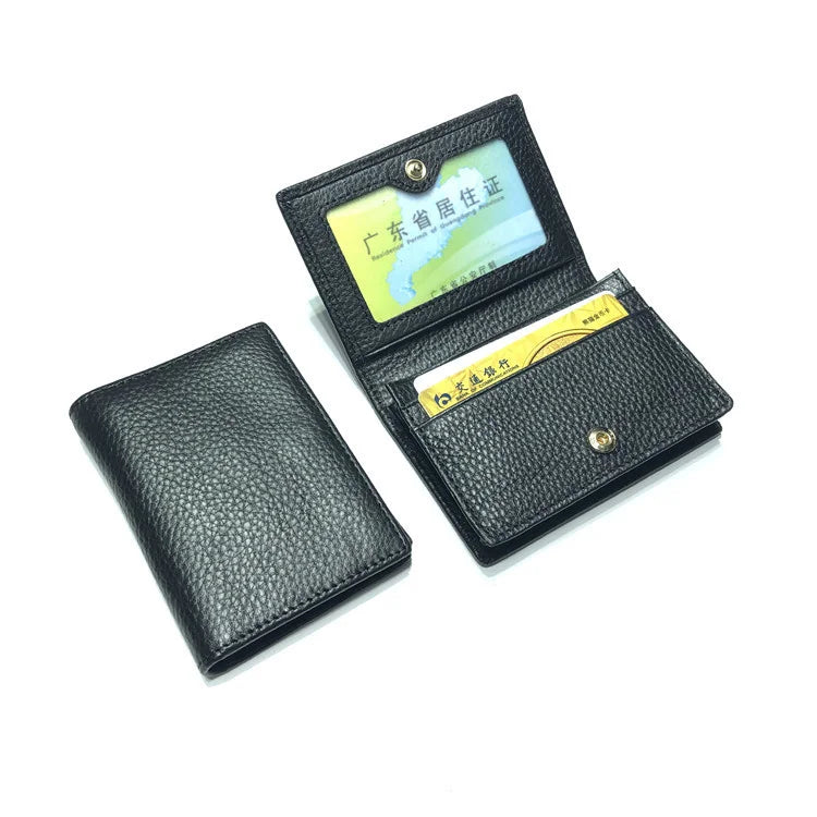 Dropshipping Custom Name Genuine Leather Men Women Business Card Holder Bifold Credit Card Case With ID Window